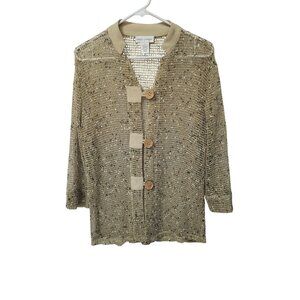 Drapers Damons Cardigan M Open Weave Beige Cork Buttons Long Sleeve